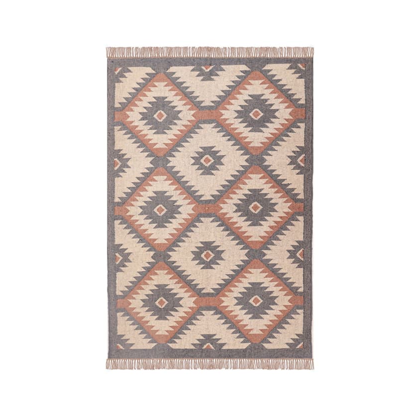 Multicolor Wool Jute Kilim Rugs with Fringes
