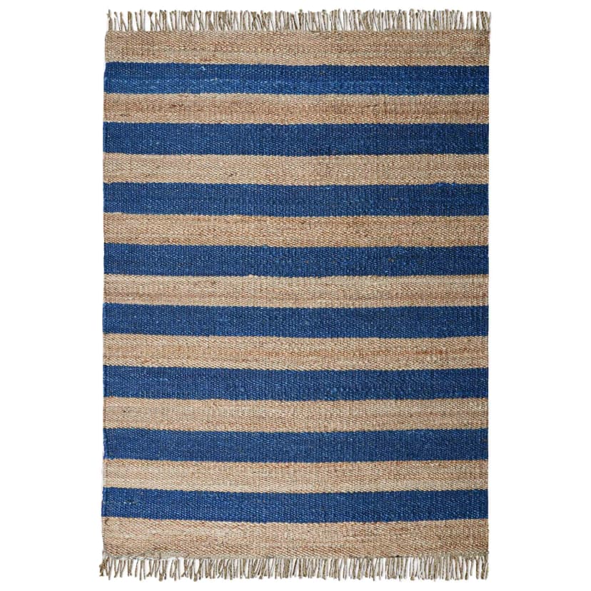 Beige and Blue Handmade Hemp Jute Rug