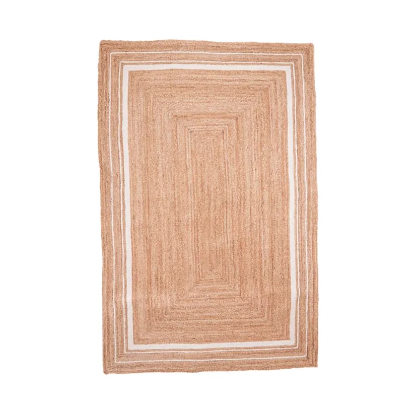 Hand Braided Natural Jute Rug with Triple Line White Border