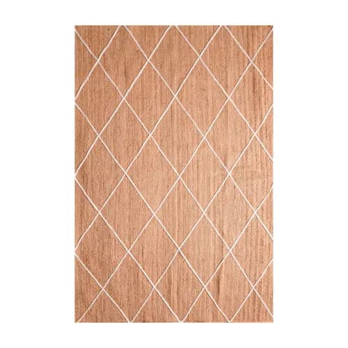 Hand Braided Retangle Jute Rug Beige With White Diamond Pattern 