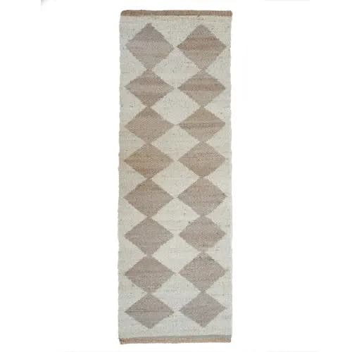 Beige and Off White Box Design Hand Loomed Jute Hemp Rug 