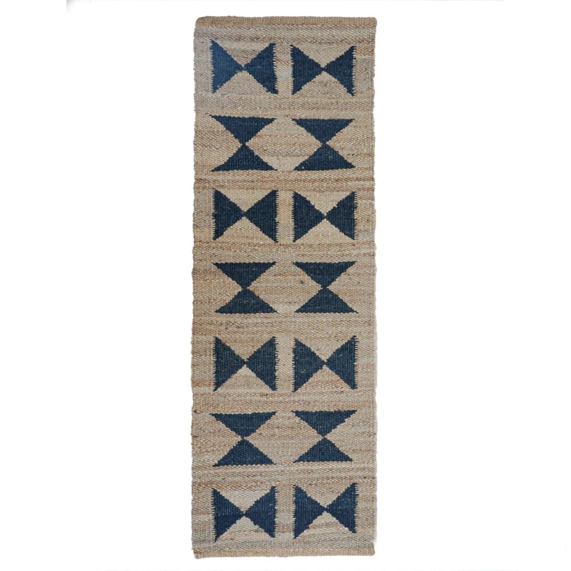 Custom size Handwoven Natural Jute Hemp Runner Rug with Black Design