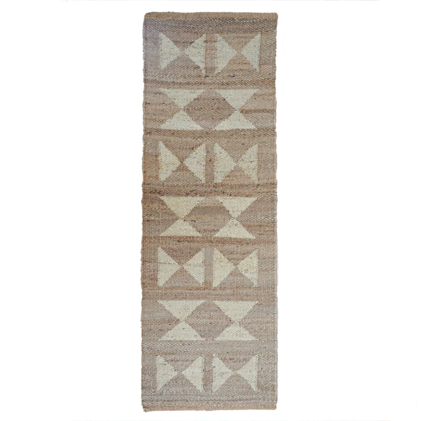 Hand Loomed Natural Jute Hemp Runner Rug with Off White Design