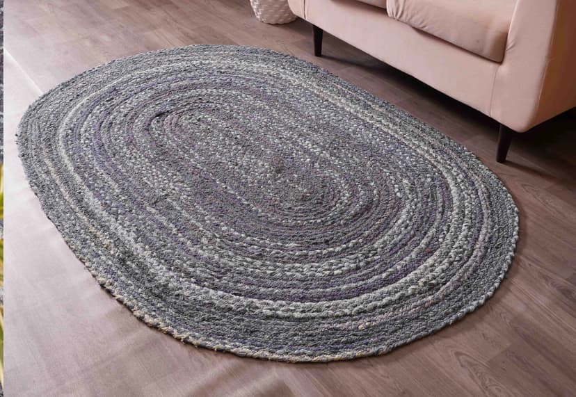 Hand Braided Bohemian Blue Cotton Rectangle and Square Rug