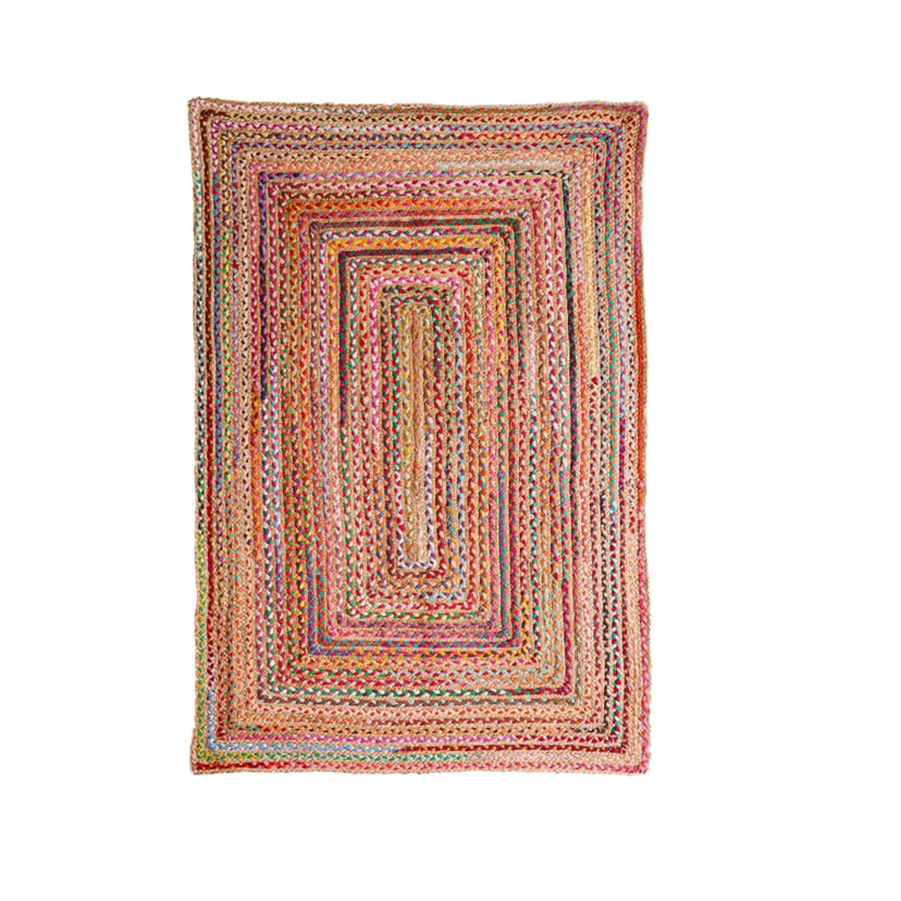 Multicolor Hand Braided Natural Jute and Cotton Chindi Rectangle and Square Rug