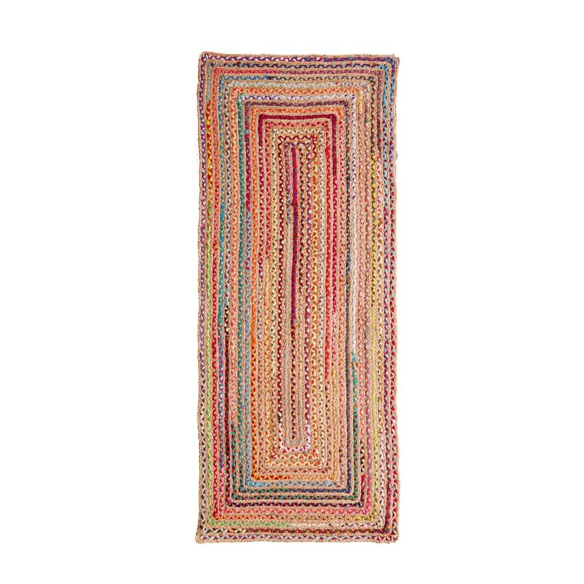 Custom Size Hand Braided Multicolor Natural Jute and Cotton Runner Rug