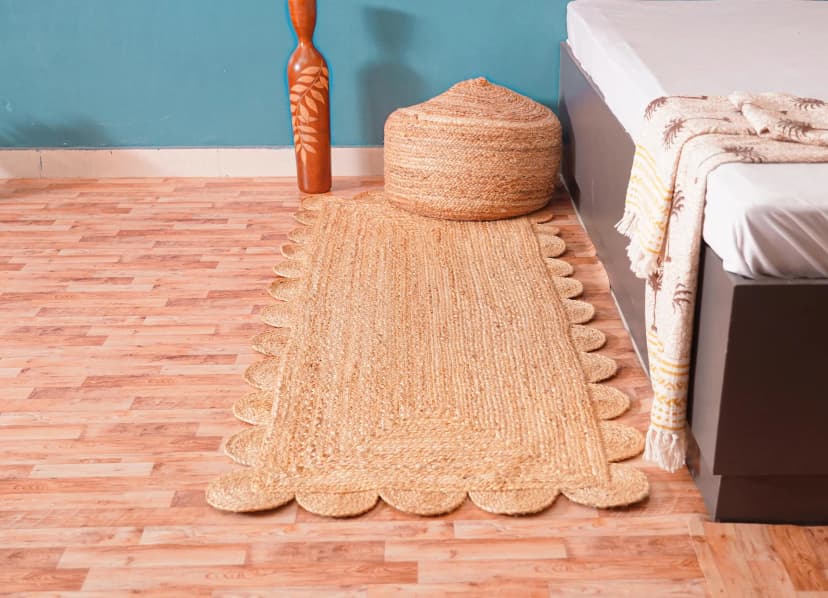 Scalloped Pattern Handmade Natural Jute Braided Runner Rug