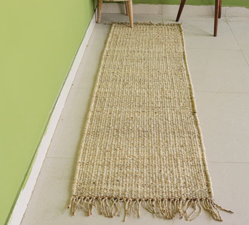Off White Hand Loomed Jute Hemp Runner Rug with Fringes Decor Rug Large Area Runner Rug Doormat Bed side Runner Rug