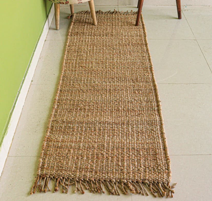 Custom Size Indian Hand Woven Natural Jute Hemp Runner Rug with Fringes Vintage Hemp Jute Dhurrie 