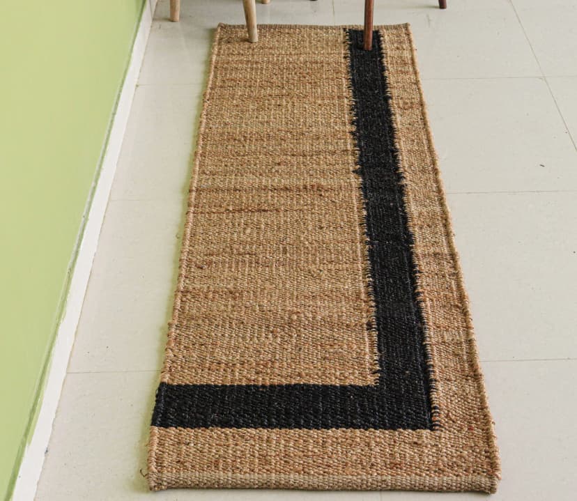 Custom Size Hand Woven Natural Jute Hemp Runner Rug with Black Border For Living kitchen Decor Hemp Large Area Runner Rug 
