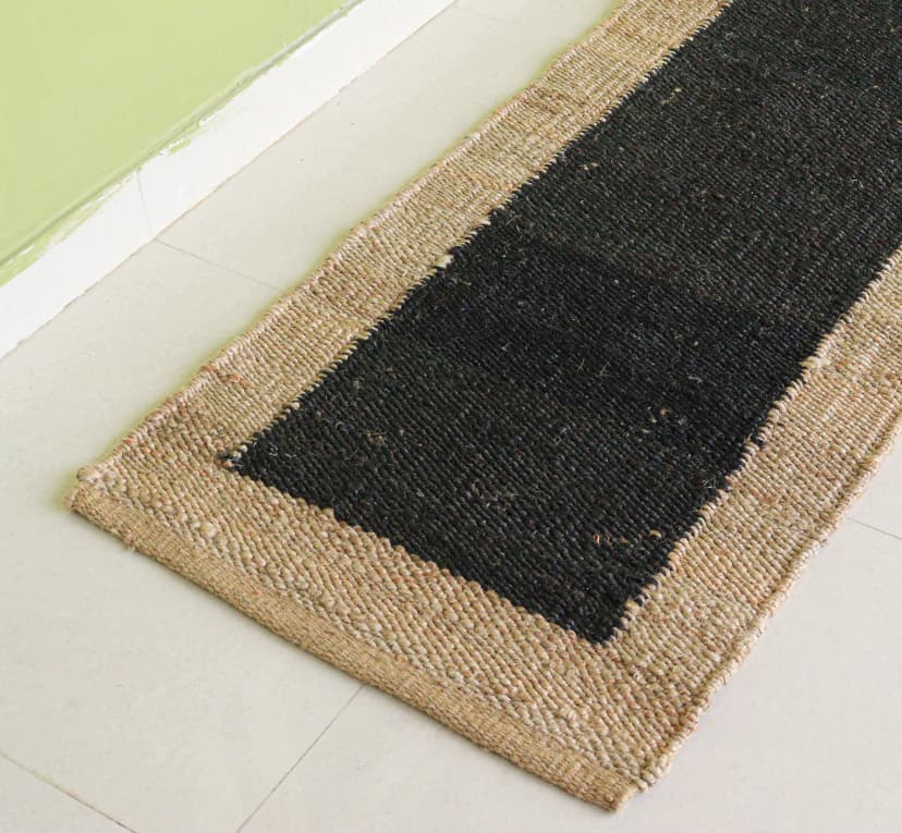 Hand Woven Large Area Black Hemp Runner Jute Rug with Beige Border Jute Hemp Runner Rug For Living Home Decor Rug