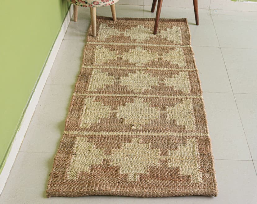 Indian Handmade Bohemian Natural Jute Hemp Runner Rug with Off White Design Gallery Decor Runner Rug 