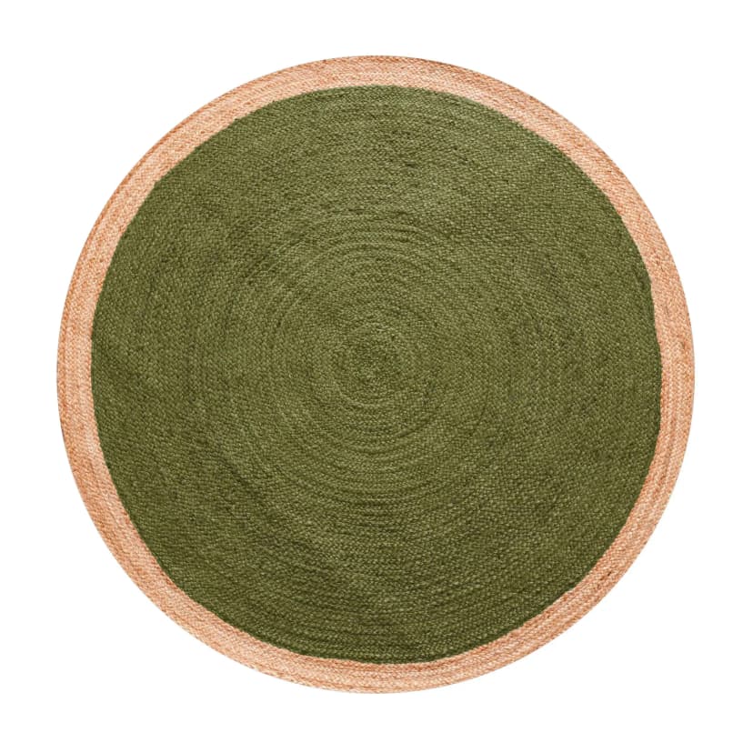 Hand Braided Custom Color Bohemian Jute Round Rug with Beige Border