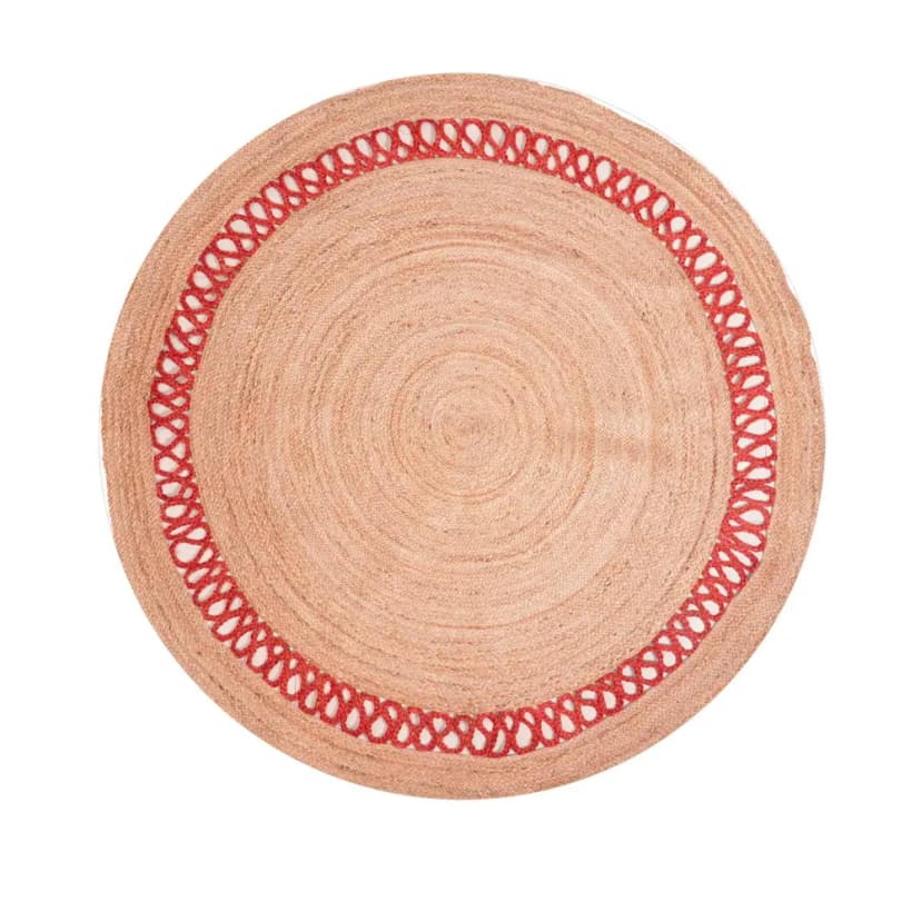 Hand Braided Round Scalloped Jute Rug Beige with Customize Color Border 