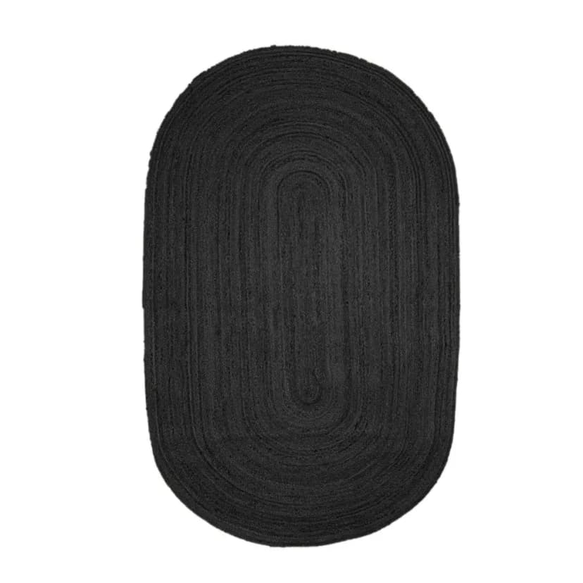 Hand Braided Oval Jute Rug Solid Color Pattern 