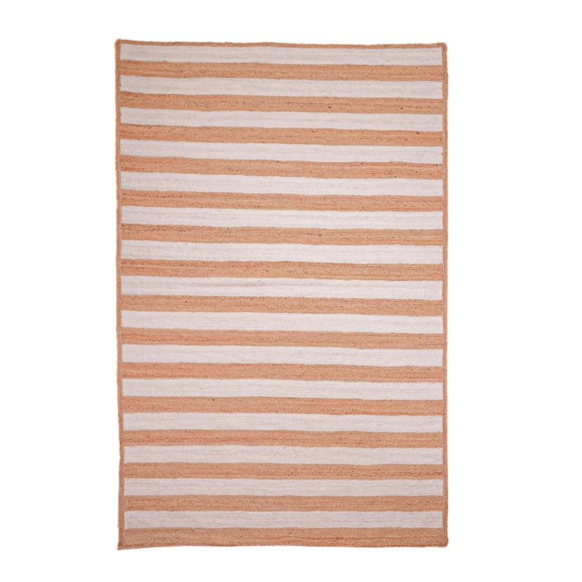 Traditional Indian Handmade Rectangle Jute Rug Beige with Customize Color Stripes Lines 