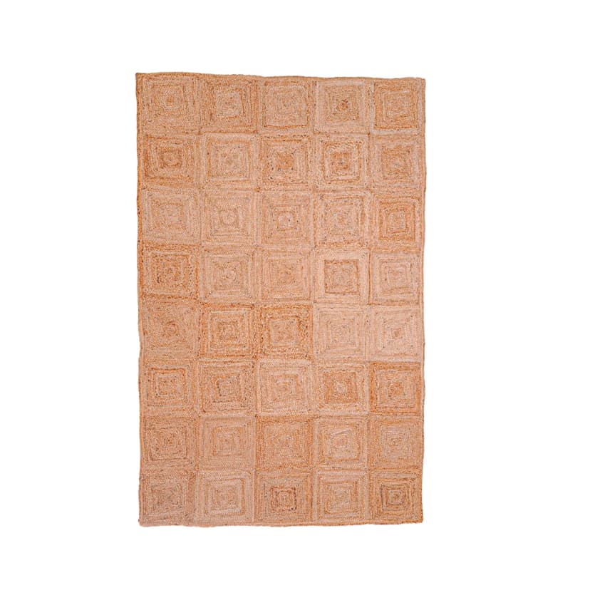 Decorative Handmade Beige with Box Pattern Jute Braided Rectangle Rug