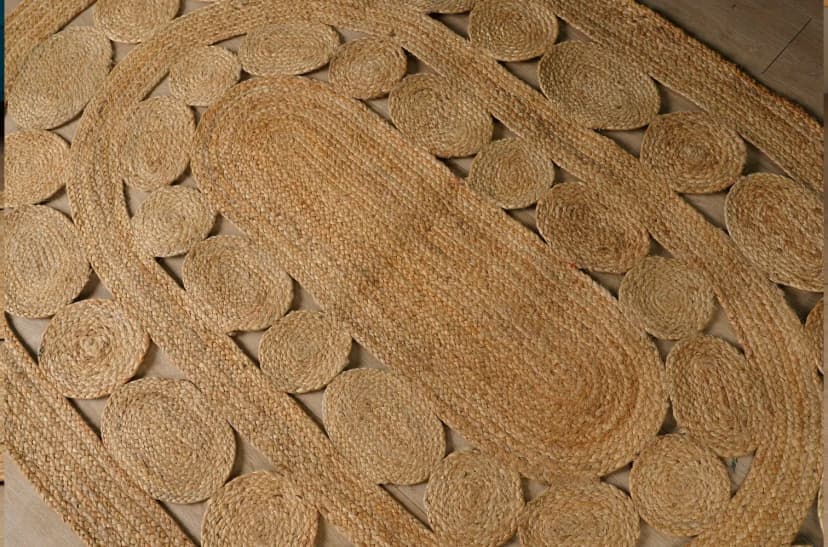Eco Friendly Hand Braided Bohemian Scalloped Natural Oval Jute Rug 