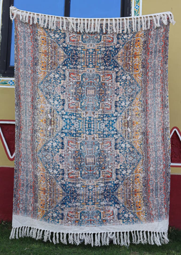 Indian Handmade Throw Blanket Bohemian Cloth Bed Cover With Tassels Hand-Loomed Block Print Cotton Sofa Throw Soft Cotton Throw For Living Decorative Blanket 