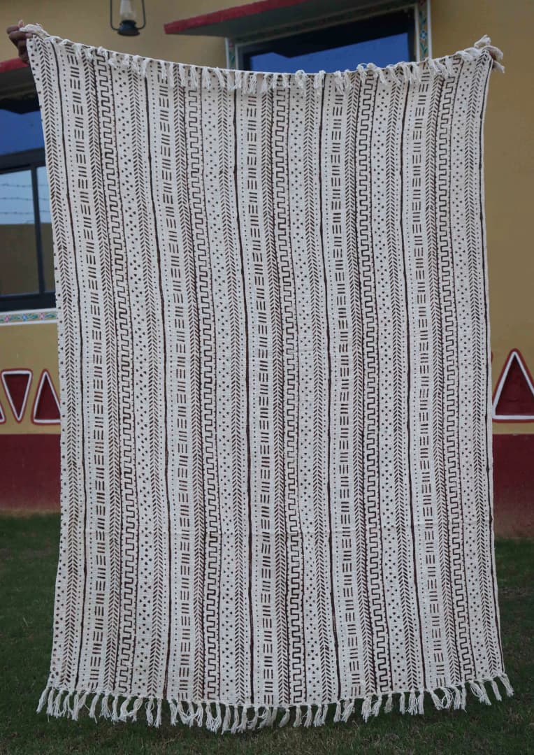 Handmade White Soft Cotton Throw Blanket With Black Design Blanket And White Fringes Cotton Throw Blanket Hand Loom Blanket Boho Block Print Bed Throw Linen with Tassels