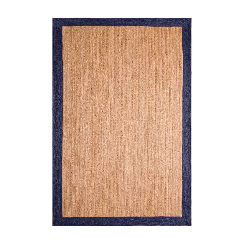 Hand Braided Rectangle Jute Rug Beige With Navy Blue Color border 