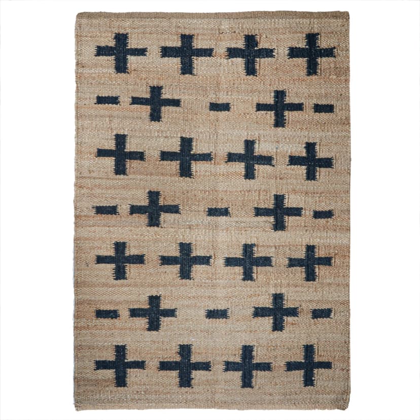 Hand Loomed Natural Jute Hemp Rug with Black Plus Design Jute Rug Stair Decor Tufted Hemp Rug Moroccan Hemp Rug Rectangle Doormat Runner Area Rug Entryway Large Dhurrie Rug 