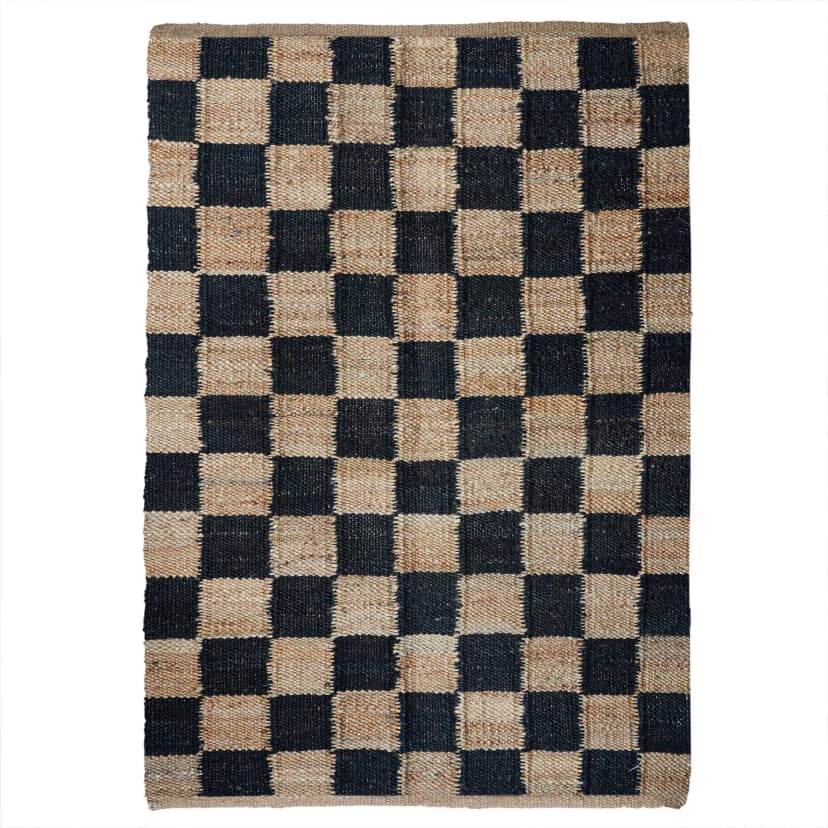 Indian Handmade Black And Beige Boxes Design Handwoven Hemp Stair Runner Rug for Hallway Extremely Long Runner Rug Large Area Jute Dhurrie Rug Vintage Jute Rug 