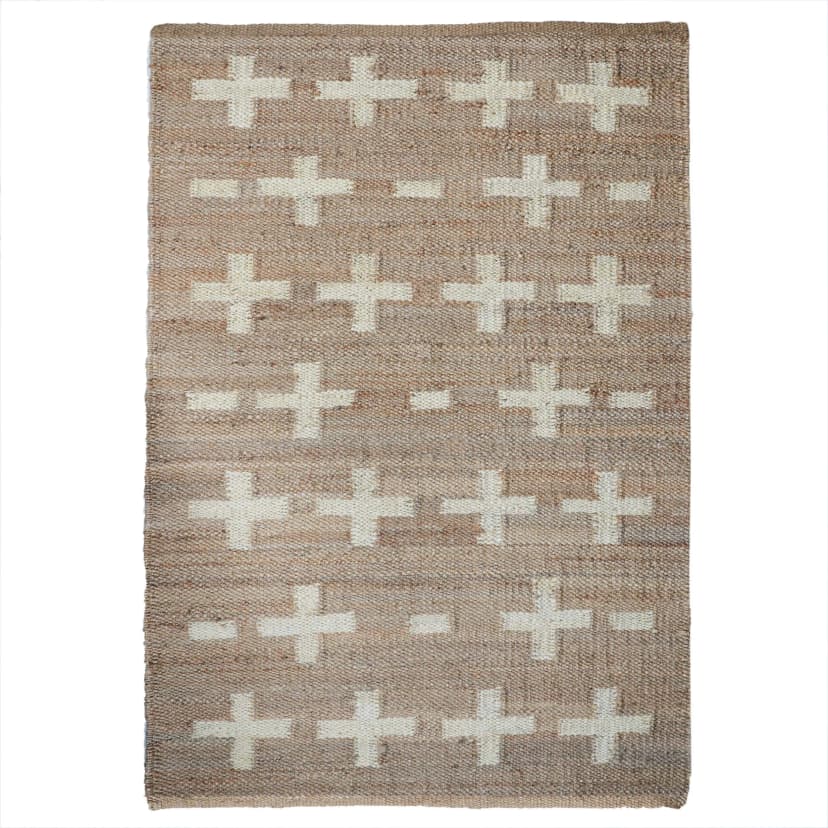 Hand Loomed Natural Jute Hemp Rug With White Plus Design Rug Handwoven Hemp Jute Rug for Eco-Friendly Home Decor Rug Table Hemp Runner Jute Rug Moroccan Rug 