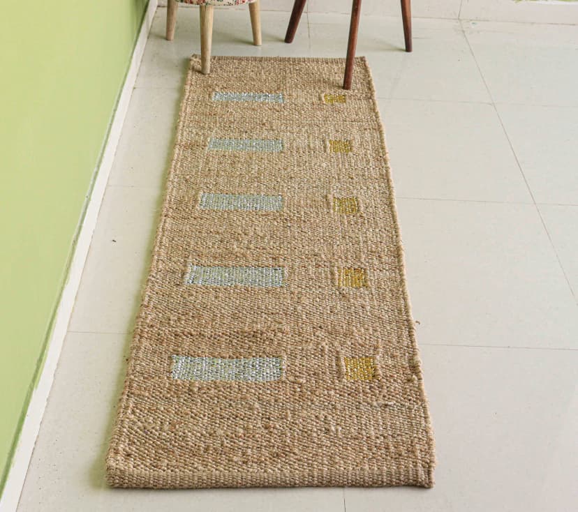 Indian Handwoven Multicolor Hemp Runner Jute Rug Large Area Jute Rug Vintage Jute Rug Living Home Area Rug Decorative Hemp Rug Entryway Jute Runner Rug Boho Decor Rug