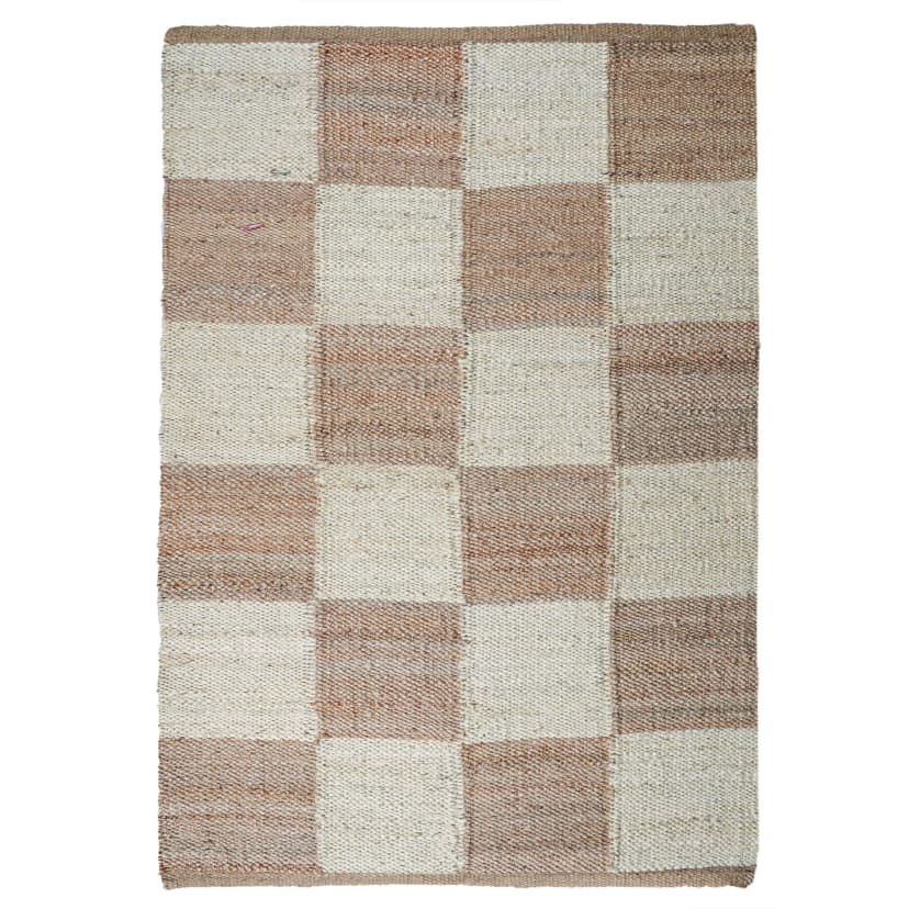 Hand Loomed Beige and Off White Hemp Jute Rug