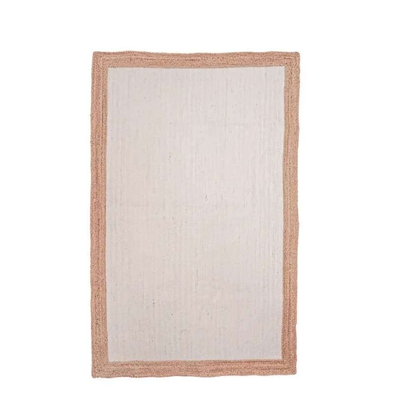 Hand Braided White Jute Rug with Natural Border Jute Area Rug