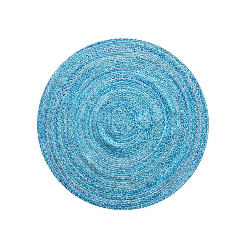 Light Blue Handwoven Cotton Round Rug