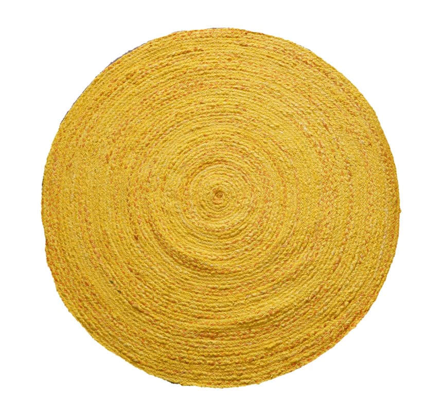 Indian Handwoven Yellow Cotton Round Chindi Rug