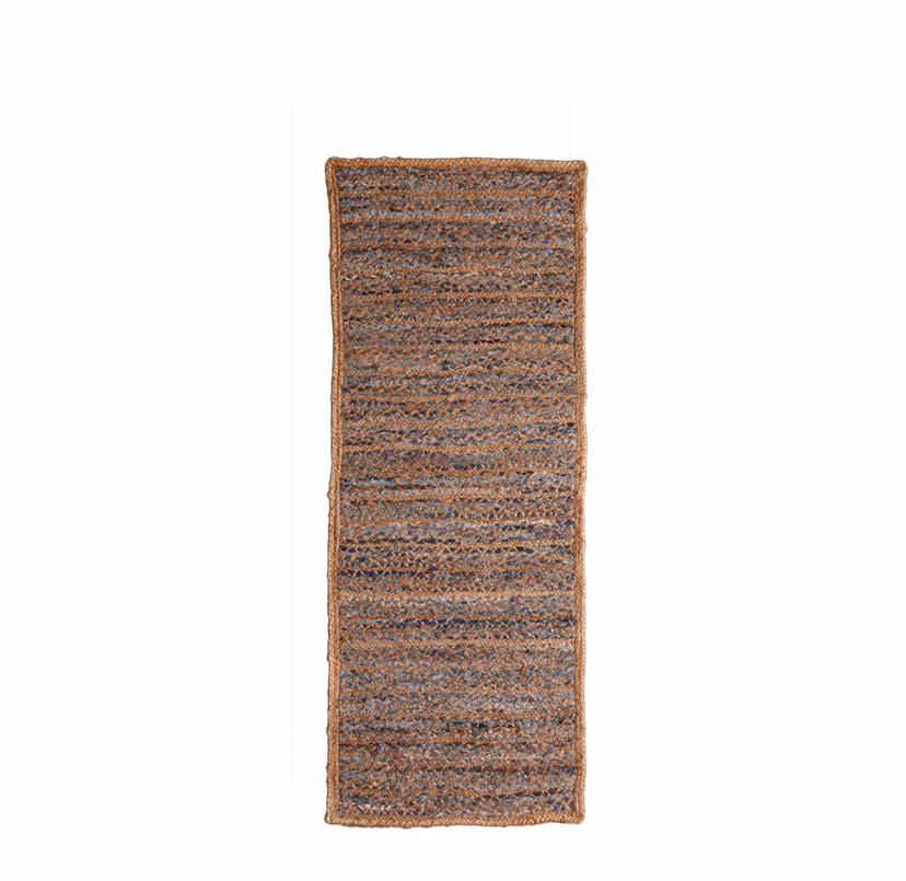 Custom Size Hand Braided Natural Jute Runner Rug with Blue Cotton Chindi Rug