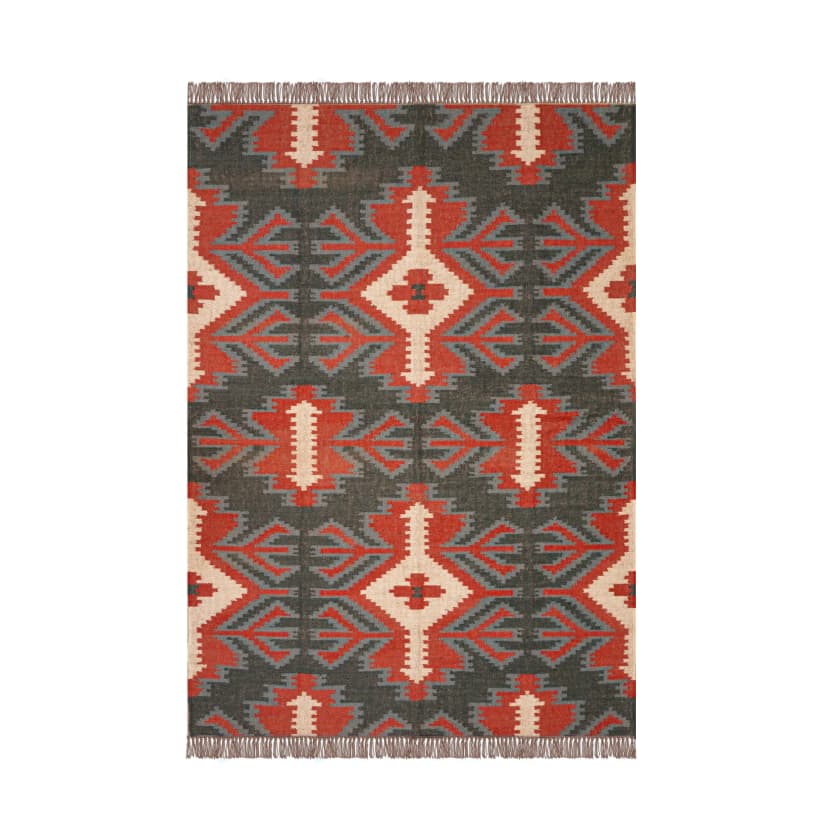 Indian Handwoven Multicolor Wool Jute Kilim Rug with Fringes Jute Rug Entryway Jute Kilim Rug Living Room Boho Decor Area Rug