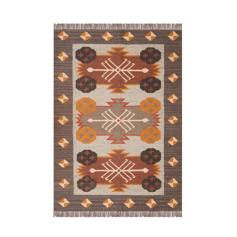 Vintage Indian Antique Look Multicolor Wool Jute Kilim Rug with Fringes Jute Rug For Living Room Decor Rug Vintage Large Area Jute Kilim Rug