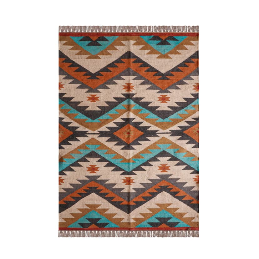 Handwoven Bohemian Eco Friendly Multicolor Wool Jute Kilim Rug Large Area Jute Dhurrie Rug For Living Room And Kitchen Decor Rug