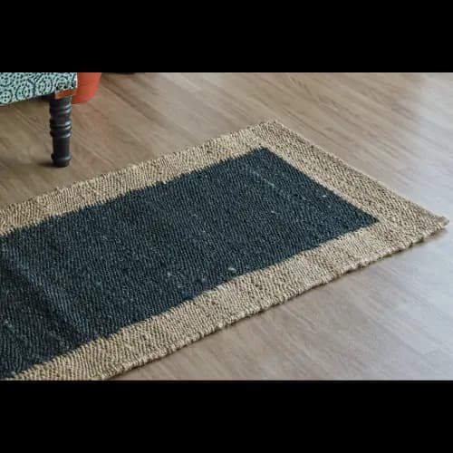 Black Hemp Runner Jute Rug with Beige Border Hand Woven Stair Decor Hemp Runner Rug Large Area Runner Rug Vintage Jute Rug