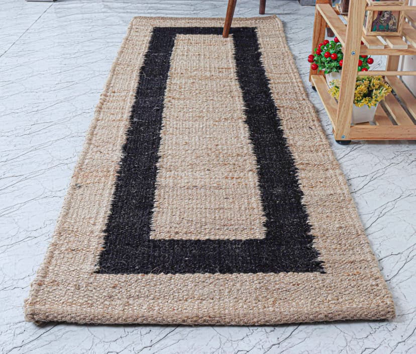 Home and Living Room Decor Beige Hemp Runner with Black Border Handmade Stair Jute Hemp Runner Rug Large Runner Dhurrie Rug For Living Room Decor Rug