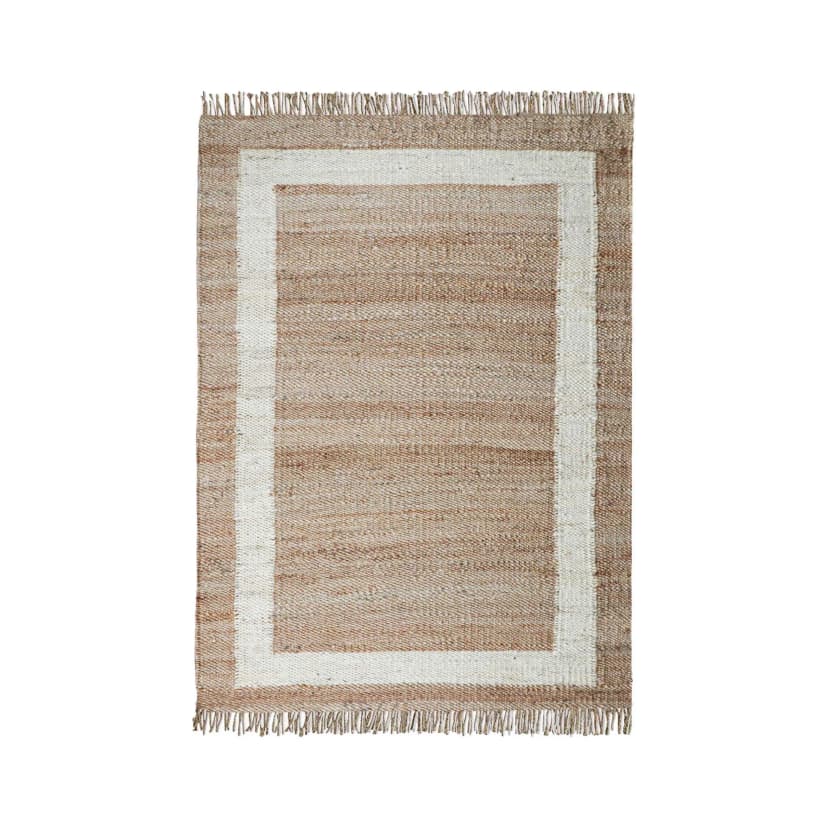 Natural Hemp Jute Rug with White Border Handwoven Jute Hemp Rug for Living Room Decor with Fringes Kitchen Large Area Rug