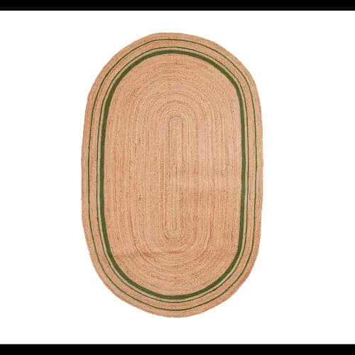 Hand Braided Oval Jute Rug Beige With Multicolor Border