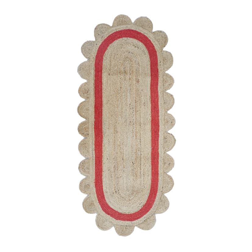 Scalloped Hand Braided Natural Jute Oval Rug with Color Border