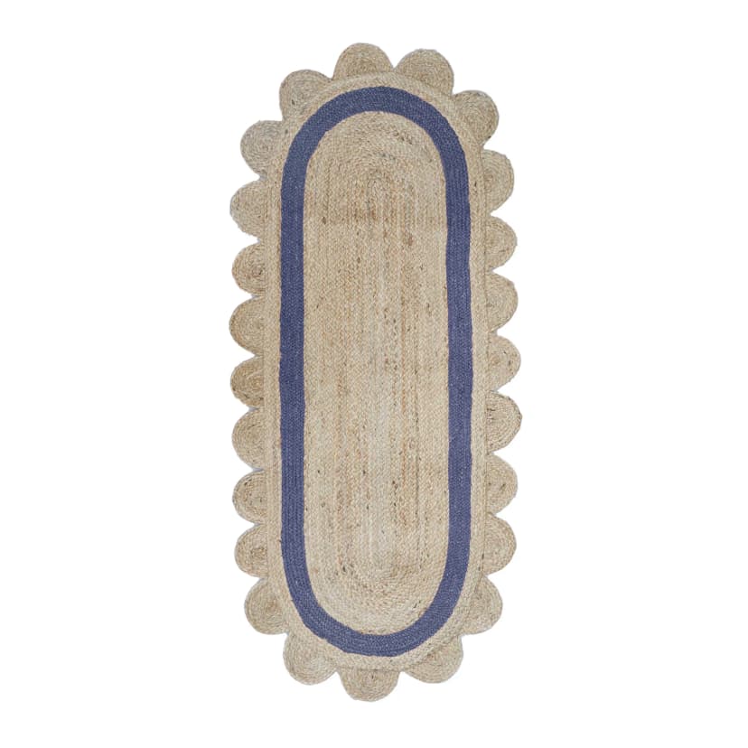 Bohemian Home Decor Handmade Natural Jute Braided Oval Scalloped Rug with Color Border