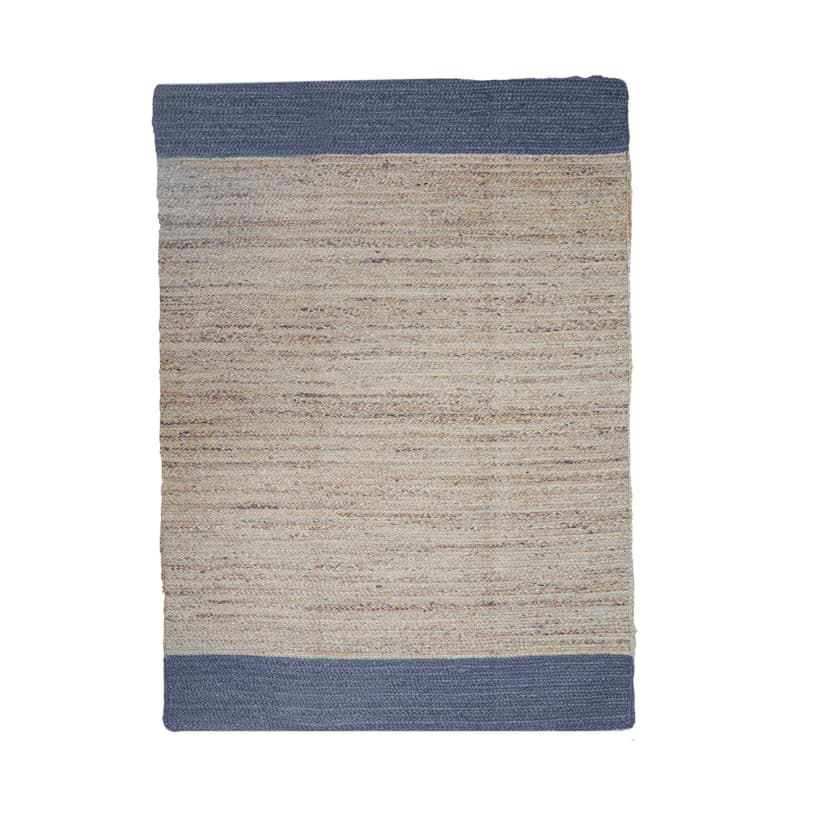 Large Area Hand Braided Beige with Color Bordered Bohemian Jute Rectangle Rug