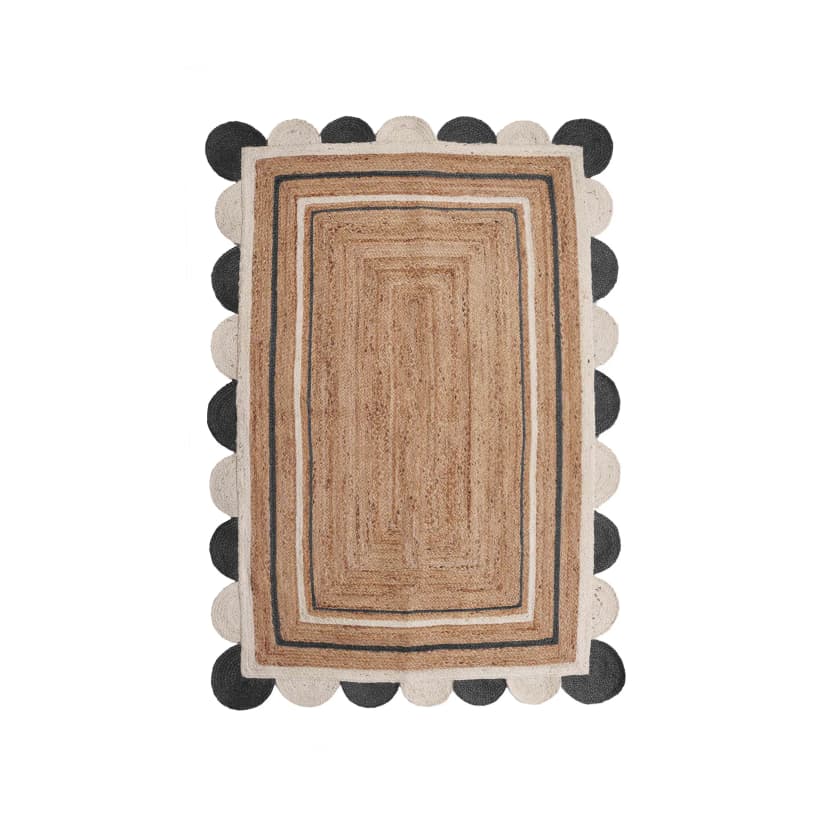 Indian Handmade Natural Jute Braided Scalloped Rug
