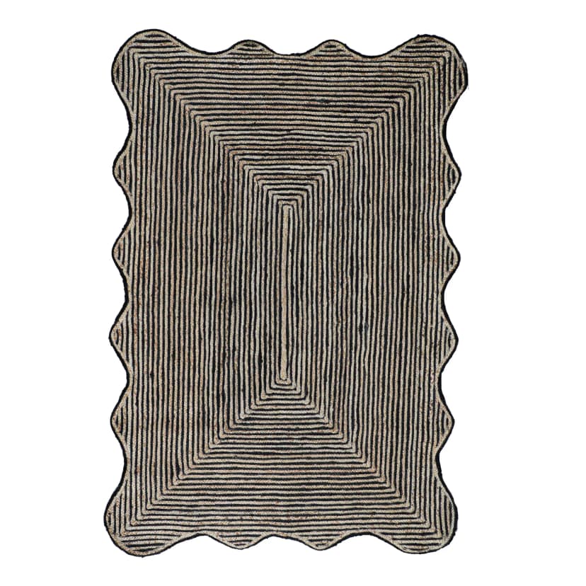 Eco Friendly Beige and Black Tie Dye Hand Braided Rectangle Jute Rug