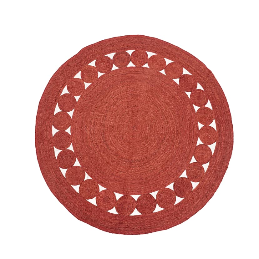 Customized Solid Color Scalloped Hand Braided Round Jute Rug