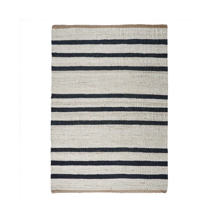 Indian Handmade White Jute Hemp with Black Stripes Line Hemp Rectangle For Hallway Decor Hemp Rug For Living Room Area Vintage Large Area Jute Rug