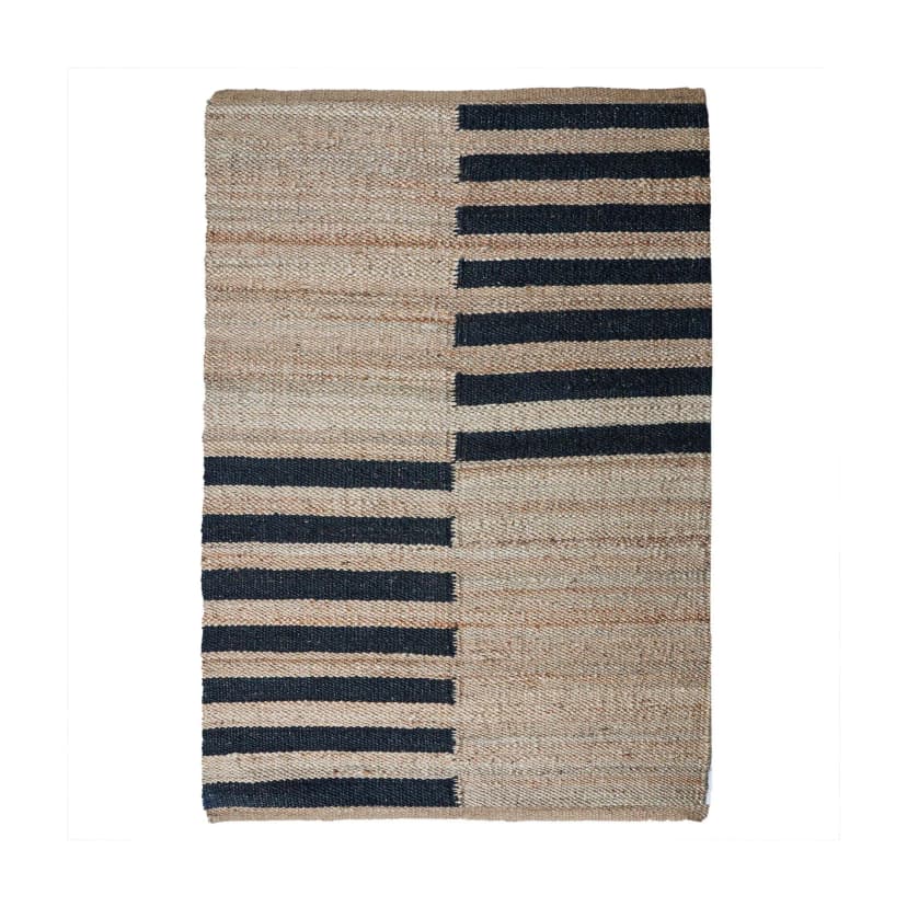 Indian Handwoven Stair Beige Rectangle Jute Rug With Black Strips Hemp Lines Rug For Living Decor Jute Area Rug Large Area Jute Rug Entryway Hemp Dhurrie Rug