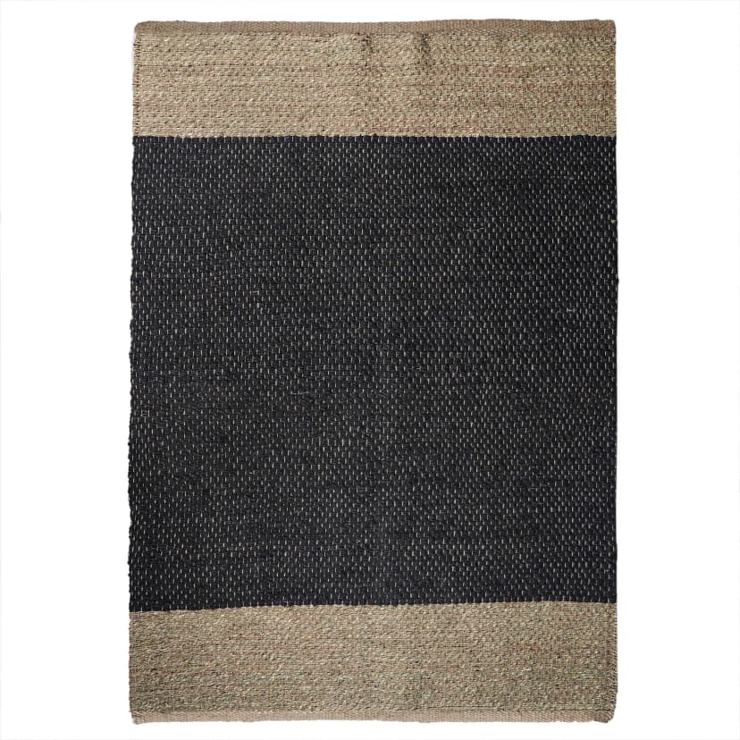 Handloomed Black Jute Rug With Beige Color Border Jute Hemp Rug Home Decor Rugs Hemp for Living Area Farmhouse Decor Hemp Handmade Rug Area Large Dhurrie Rug